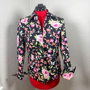 First Issue Liz Claiborne Bright Floral Hidden Closure Blazer Size M